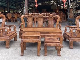 Bàn ghế Minh Quốc Đào 6 món gỗ hương cột 12