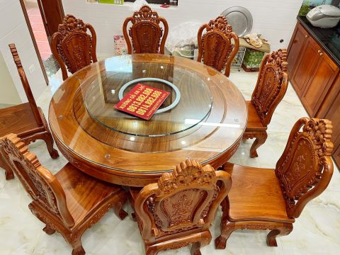 bàn ăn tròn gỗ hương đá