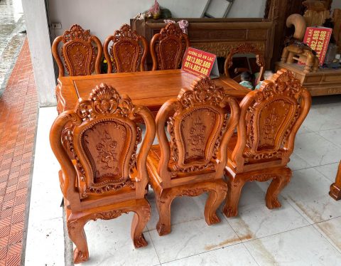 ghế bàn ăn gỗ hương đá đục hai mặt