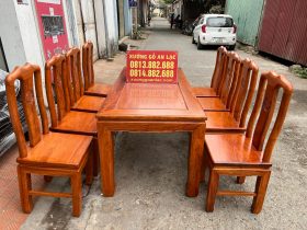 Bộ bàn ăn 8 ghế đục chữ thọ gỗ hương đá hàng dày dặn