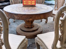 bàn ăn tròn gỗ hương nguyên khối