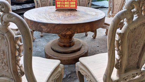 bàn ăn tròn gỗ hương nguyên khối