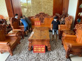 Bộ bàn ghế Louis Hoàng Gia nguyên khối gỗ hương đá 11 món