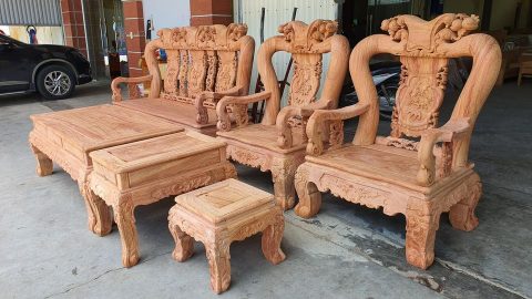 Bộ bàn ghế Minh Quốc Đào 6 món gỗ hương đá tay cột 14