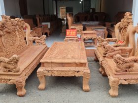 Bộ bàn ghế Minh quốc Nghê Bảo Đỉnh cột 12 chân 14 gỗ hương đá