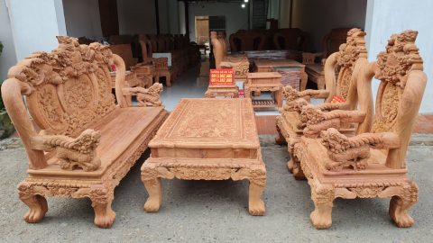 Bộ bàn ghế Minh quốc Nghê Bảo Đỉnh cột 12 chân 14 gỗ hương đá