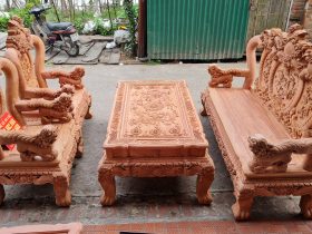 bàn ghế minh quốc nghê phong thủy gỗ hương đá