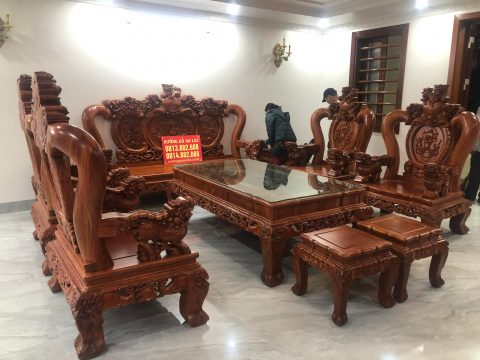 Bộ bàn ghế Minh quốc Nghê đỉnh 10 món gỗ hương đá
