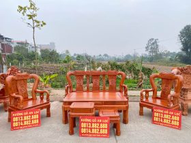Bộ bàn ghế Minh quốc triện đục tứ quý tay 12 gỗ hương đá