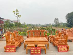 Bộ bàn ghế Minh quốc voi chiến tay 12 gỗ gõ đỏ 10 món