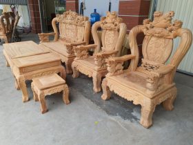 Bộ bàn ghế nghê đỉnh rồng 6 món tay cột 12 gỗ gõ đỏ