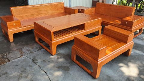 bàn ghế sofa gỗ gõ đỏ tự nhiên