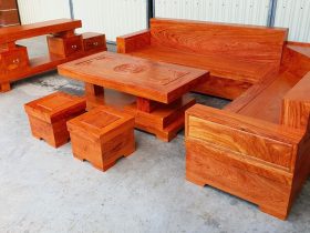 Bộ bàn ghế sofa góc nguyên khối gỗ hương