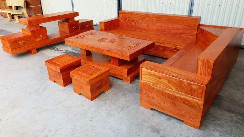 Bộ bàn ghế sofa góc nguyên khối gỗ hương