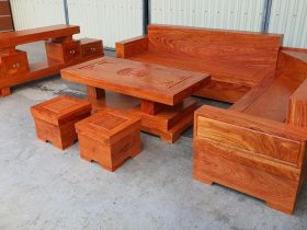 Bộ bàn ghế sofa góc nguyên khối gỗ hương đá