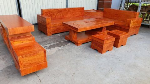 Bộ bàn ghế sofa chữ L nguyên khối gỗ hương đá