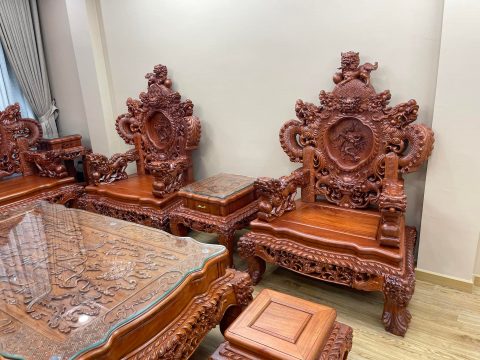 bàn ghế rồng đỉnh 12 món gỗ hương đá