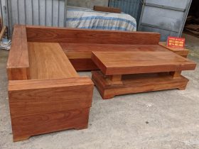 sofa góc chữ L đóng hộp gỗ gõ đỏ