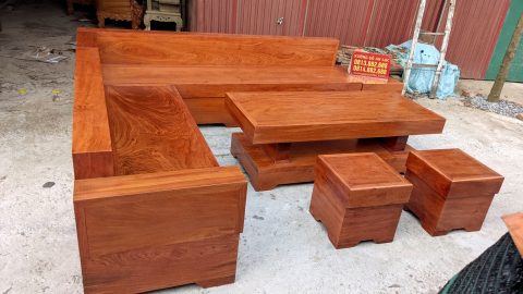 sofa góc chữ L đóng hộp gỗ hương đá cao cấp