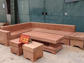 sofa góc chữ L gỗ nguyên khối