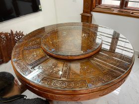 Bộ bàn ăn tròn 8 ghế gỗ hương đá