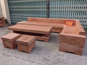 sofa góc nguyên khối gỗ hương đá