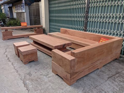 Combo kệ tivi và sofa nguyên khối góc chữ L gỗ hương đá siêu phẩm