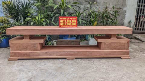 Kệ tivi nguyên khối 2 tầng 2 ngăn kéo gỗ hương đá