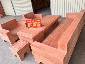sofa chữ H đóng hộp gỗ hương đá