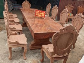 Siêu vip bàn ăn nguyên khối gỗ hương đá 10 ghế louis hoàng gia tân cổ điển