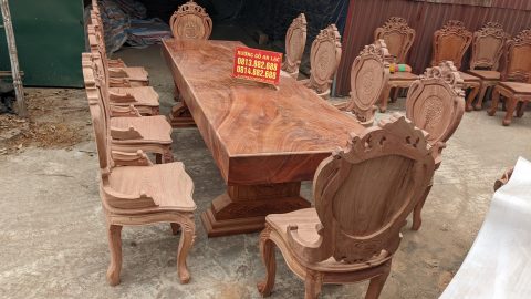 Siêu vip bàn ăn nguyên khối gỗ hương đá 10 ghế louis hoàng gia tân cổ điển
