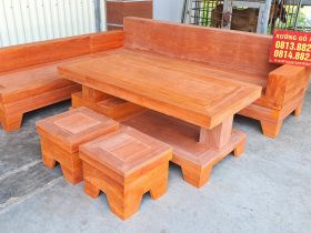 sofa góc chữ L gỗ hương đỏ