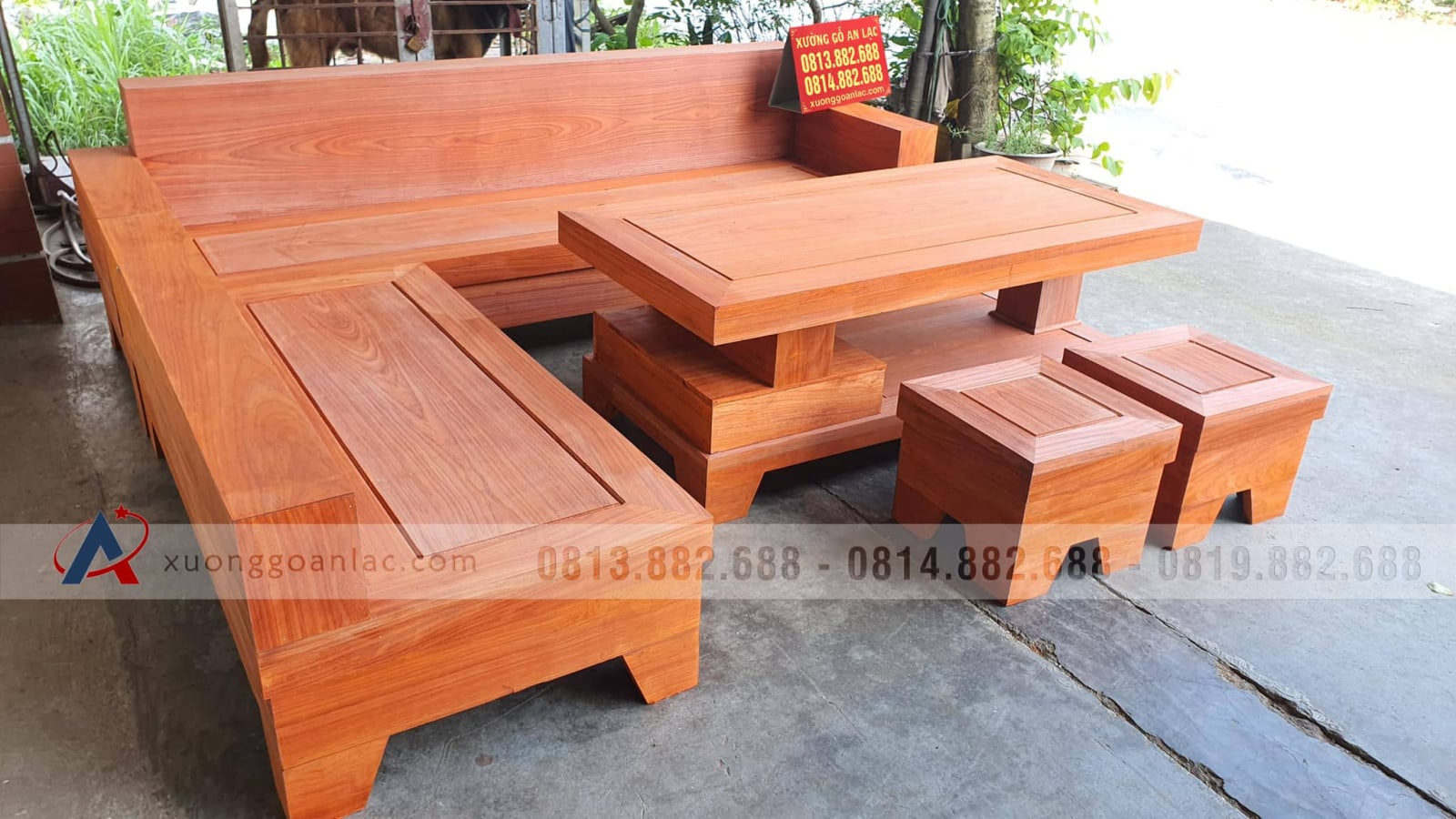 sofa gỗ hương đỏ giả nguyên khối