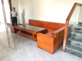sofa góc chữ L nguyên khối gỗ hương đá