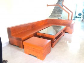 sofa góc chữ L gỗ hương đá