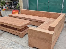 sofa góc gỗ nguyên khối gỗ hương đá