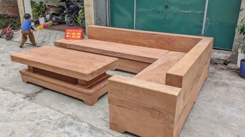 sofa góc gỗ nguyên khối gỗ hương đá