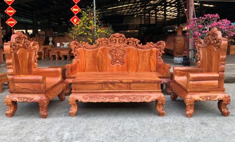 Bộ bàn ghế hoàng gia 6 món vách liền gỗ hương đá