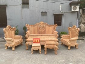 Bộ bàn ghế Louis Hoàng Gia nguyên khối 6 món gỗ gõ đỏ