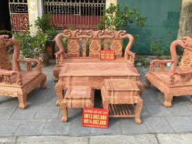 Bàn ghế Minh Quốc voi gỗ hương đá đục tay vip