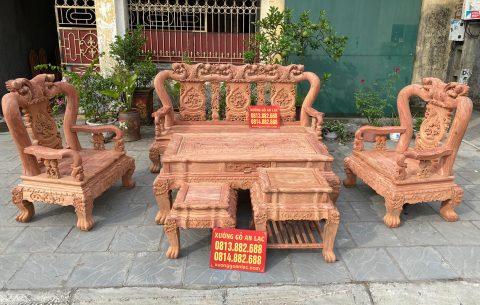 Bàn ghế Minh Quốc voi gỗ hương đá đục tay vip