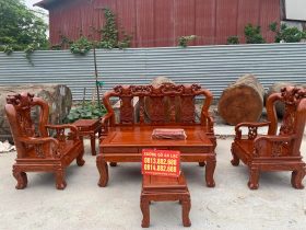 Bộ bàn ghế Minh Quốc đào cột 12 gỗ hương đá 6 món