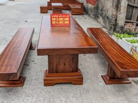 Bộ bàn ăn K3 dài 2m85 gỗ gõ đỏ nguyên khối