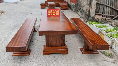 Bộ bàn ăn K3 dài 2m85 gỗ gõ đỏ nguyên khối