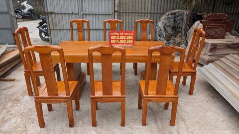 bàn ăn 8 ghế chữ thọ gỗ gõ đỏ