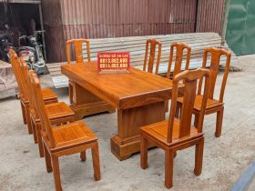 Bộ bàn ăn nguyên khối 2m17 gỗ gõ đỏ 8 ghế chữ thọ