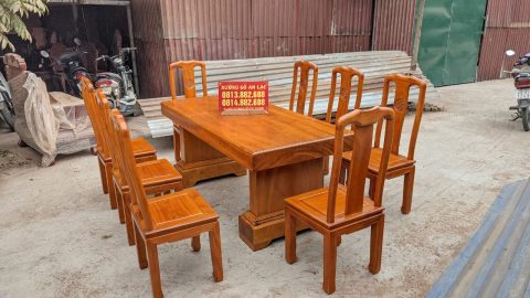 Bộ bàn ăn nguyên khối 2m17 gỗ gõ đỏ 8 ghế chữ thọ