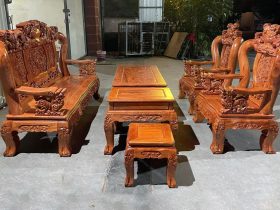 Bộ bàn ghế Minh Quốc Nghê đỉnh rồng gỗ hương đá