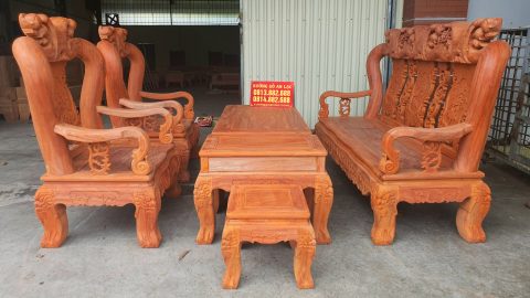Bộ bàn ghế Minh quốc đào 6 món cột 14 gỗ hương đỏ