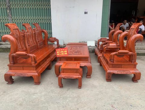 Bộ bàn ghế Tần Thuỷ Hoàng cột 14 gỗ hương đá